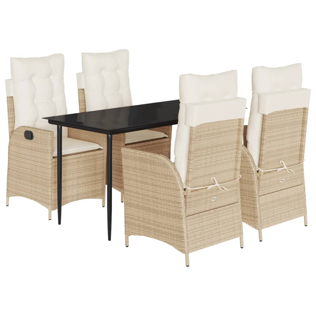 5-tlg. Garten-Essgruppe mit Kissen Beige Poly Rattan